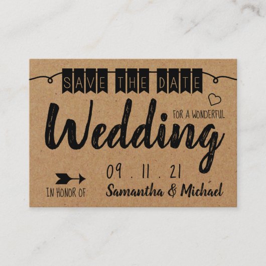 ヴィンテージクラフト紙効果、日付の保存 エンクロージャーカード (正面)