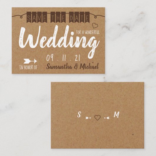 ヴィンテージクラフト紙効果、日付の保存 エンクロージャーカード (正面/裏面)