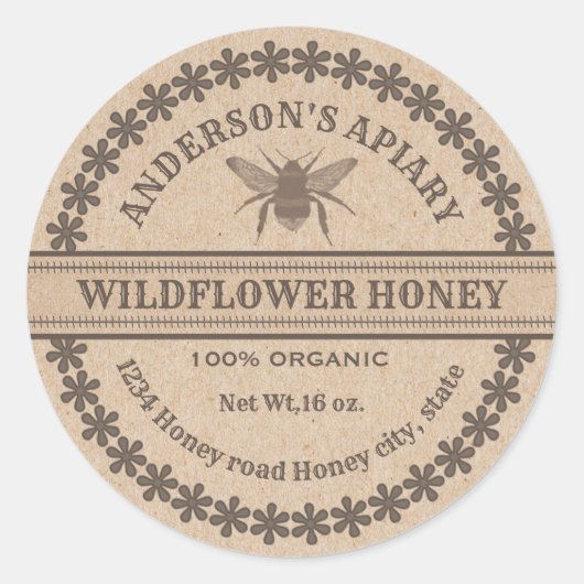 ヴィンテージクラフト蜂蜜の瓶ラベル ラウンドシール (正面)