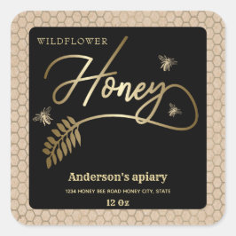 ヴィンテージクラフト金ゴールドミツバチ蜂蜜枝瓶ラベル スクエアシール