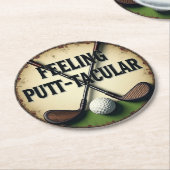 ヴィンテージクラブ付きゴルフのユーモア ラウンドペーパーコースター (アングル)