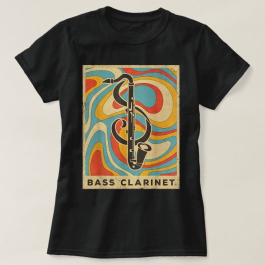 ヴィンテージクラリネットプレーヤー音楽レトロポスター2 Tシャツ (デザイン正面)