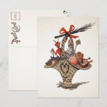 ヴィンテージクランプスとサンタギフトバスケットポストカード