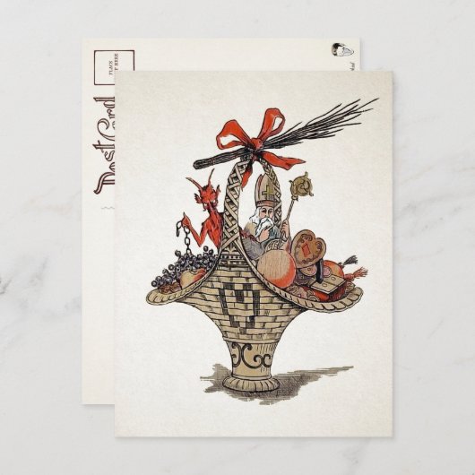 ヴィンテージクランプスとサンタギフトバスケットポストカード ポストカード (正面/裏面)