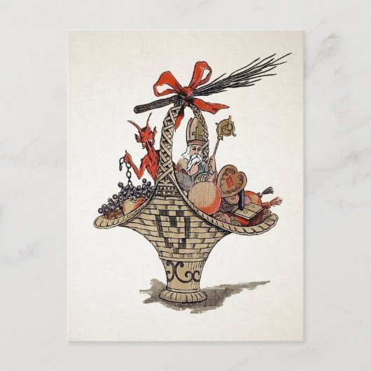 ヴィンテージクランプスとサンタギフトバスケットポストカード ポストカード (正面)