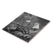 ヴィンテージクラーケンジャイアントいか海モンスター船のポスター タイル (側面)