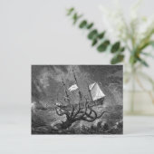 ヴィンテージクラーケンジャイアントいか海モンスター船のポスター ポストカード (スタンド正面)