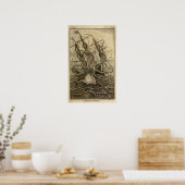 ヴィンテージクラーケン巨大イカ海モンスター船 ポスター (キッチン)