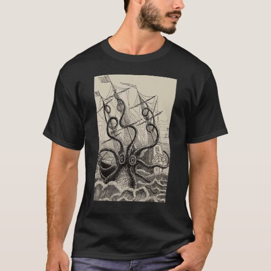 ヴィンテージクラーケン攻撃船タコ怪獣シラ Tシャツ (正面)
