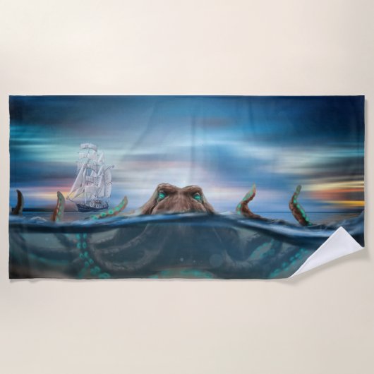 ヴィンテージクラーケン海の怪物 ビーチタオル (正面)