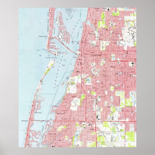 ヴィンテージクリアウォーター・フロリダの地図（1974年） ポスター (正面)