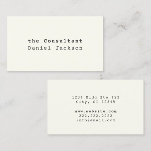 ヴィンテージクリエイティブオフホワイトミニマルタイプライターフォント 名刺 (正面/裏面)