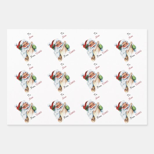 ヴィンテージクリスカスタムマスサンタと名前 ラッピングペーパーシート (正面)