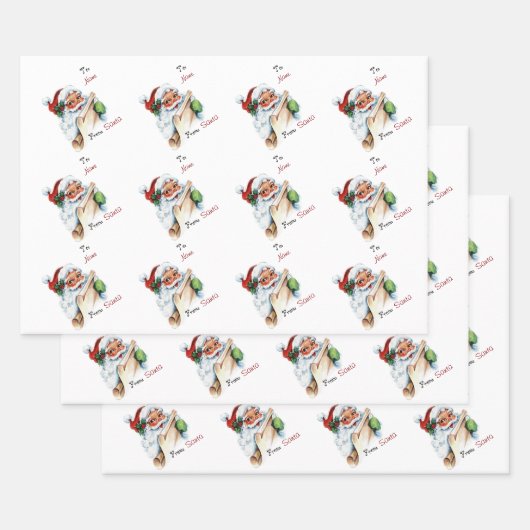 ヴィンテージクリスカスタムマスサンタと名前 ラッピングペーパーシート (セット)
