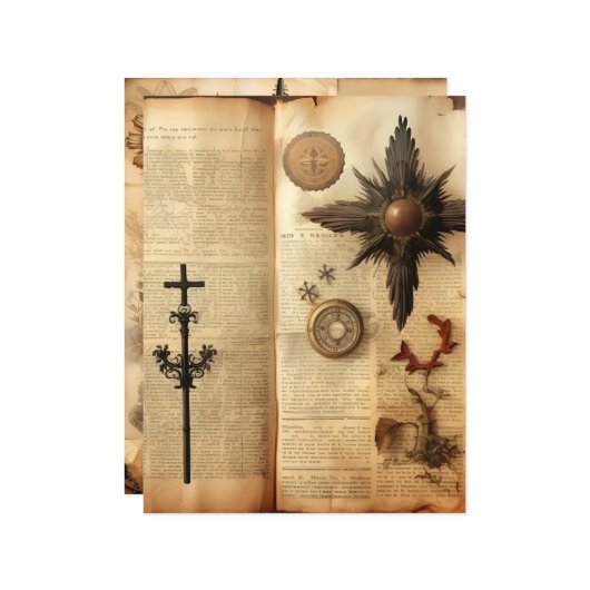 ヴィンテージクリスチャンエフェラスクラップブック紙 (正面/裏面インサイチュ)