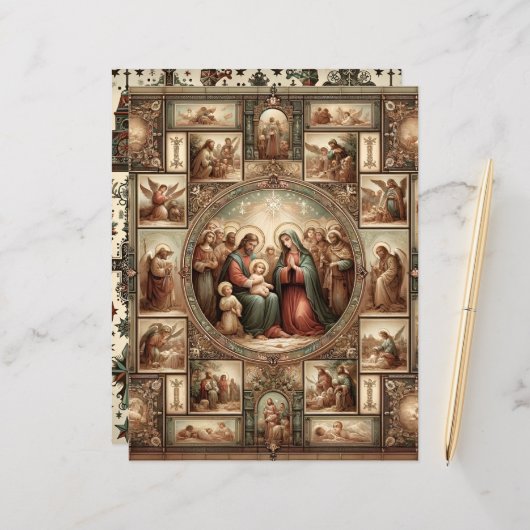 ヴィンテージクリスチャンクリスマスクラップブック紙 (正面/裏面インサイチュ)