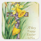 ヴィンテージクリスチャンフローラクロスイエスハッピーイースター スクエアシール (正面)