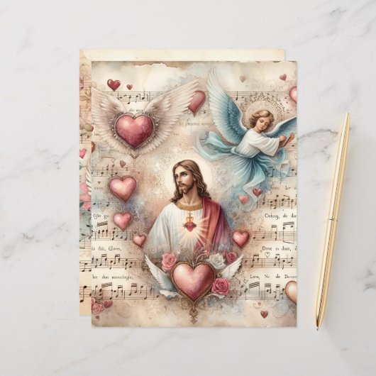 ヴィンテージクリスチャンヴァレンティススクラップブック紙 (正面/裏面インサイチュ)