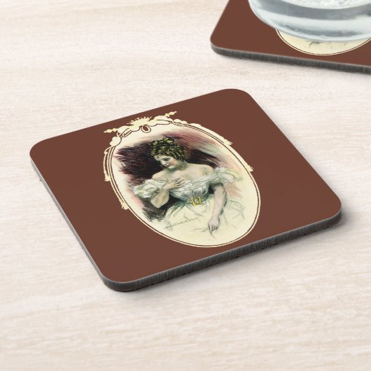 ヴィンテージクリスティガール、アンティークブライダルポートレート コースター (左側)