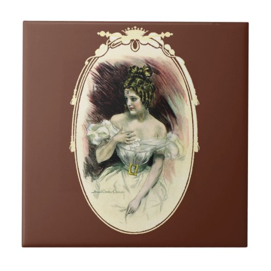 ヴィンテージクリスティガール、アンティークブライダルポートレート タイル (正面)
