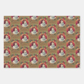 ヴィンテージクリスマスおもしろいノスタルジックサンタキャットエンジェル ラッピングペーパーシート (正面)