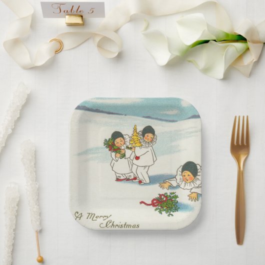 ヴィンテージクリスマスおもしろいホリデイ ペーパープレート (ウェディング)