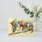 ヴィンテージクリスマスおもしろい犬の雪だるま戦い シーズンポストカード (スタンド正面)