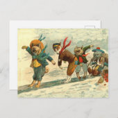 ヴィンテージクリスマスおもしろい犬の雪だるま戦い シーズンポストカード (正面/裏面)