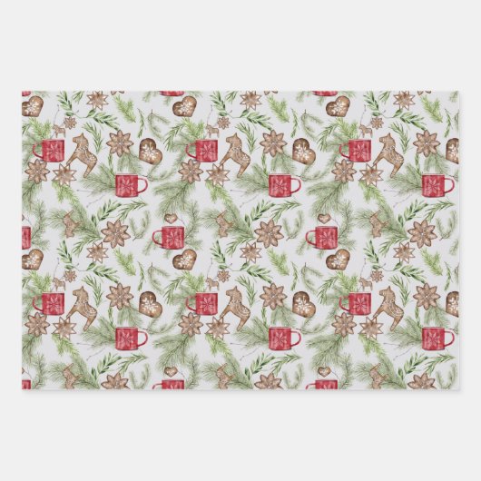 ヴィンテージクリスマスかわいいスカンジナビアのパターン ラッピングペーパーシート (正面)