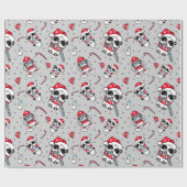 ヴィンテージクリスマスかわいいパンダとキャンディーケーン ラッピングペーパー (フラット)