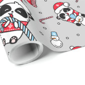 ヴィンテージクリスマスかわいいパンダとキャンディーケーン ラッピングペーパー (ロールコーナー)