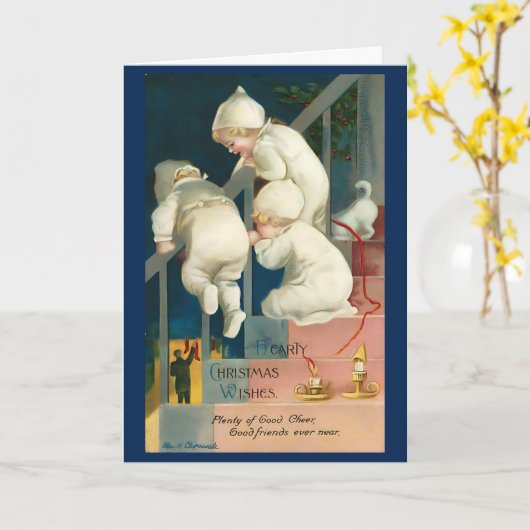 ヴィンテージクリスマスかわいい子供たち1940s カード (黄色い花)