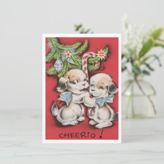 ヴィンテージクリスマスかわいい子犬 シーズンカード (スタンド正面)