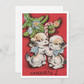 ヴィンテージクリスマスかわいい子犬 シーズンカード (正面/裏面)