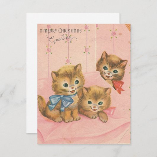 ヴィンテージクリスマスかわいい子猫たち シーズンカード (正面/裏面)