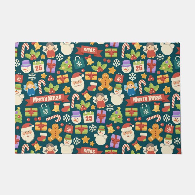 ヴィンテージクリスマスくるみクラッカーズメリークリスマスかわいい ドアマット (正面)