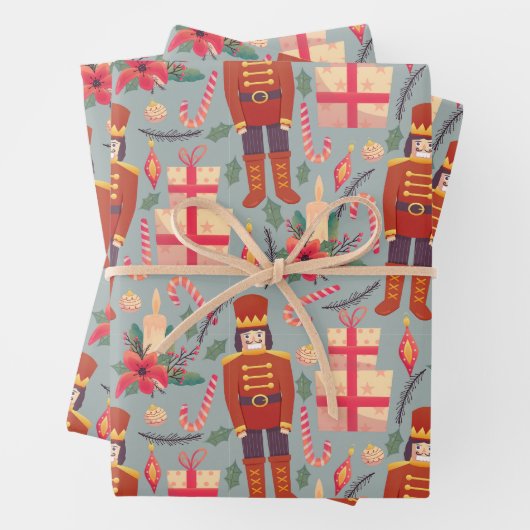 ヴィンテージクリスマスくるみ割り器とギフト ラッピングペーパーシート (インサイチュ)