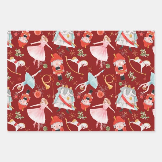 ヴィンテージクリスマスくるみ割り妖精のおとぎ話レッド ラッピングペーパーシート (正面)