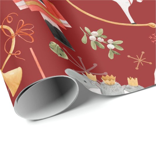 ヴィンテージクリスマスくるみ割り妖精のおとぎ話レッド ラッピングペーパー (ロールコーナー)