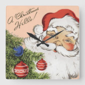 ヴィンテージクリスマスこんにちは!サンタすてきクロース スクエア壁時計 (正面)