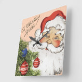 ヴィンテージクリスマスこんにちは!サンタすてきクロース スクエア壁時計 (傾斜)