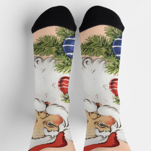 ヴィンテージクリスマスこんにちは！サンタすてきクロース ソックス (上部)