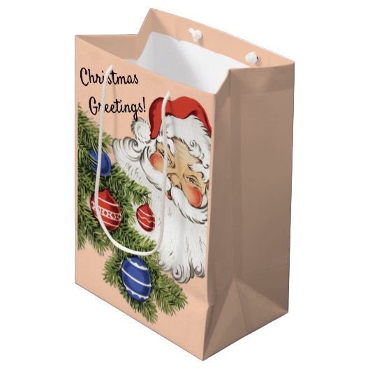 ヴィンテージクリスマスこんにちは!サンタすてきクロース ミディアムペーパーバッグ (正面アングル)