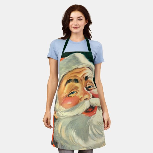 ヴィンテージクリスマスすてき、レトロ50のサンタクロース エプロン (着用した状態)