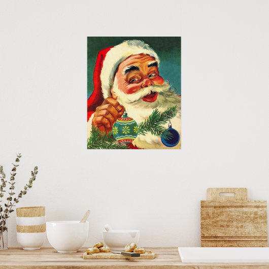 ヴィンテージクリスマスすてき、レトロ50のサンタクロース ポスター (キッチン)