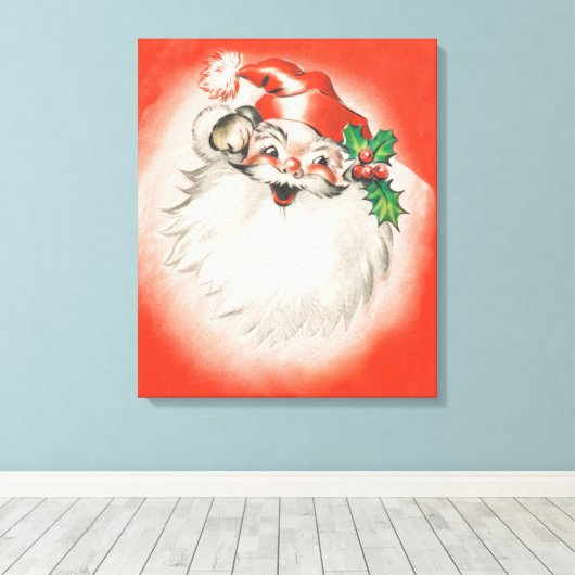 ヴィンテージクリスマスすてき、レトロ50sサンタクロース キャンバスプリント (インサイチュ (ウッドフロア))