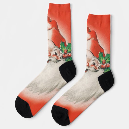 ヴィンテージクリスマスすてき、レトロ50sサンタクロース ソックス (左)