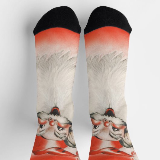 ヴィンテージクリスマスすてき、レトロ50sサンタクロース ソックス (上部)