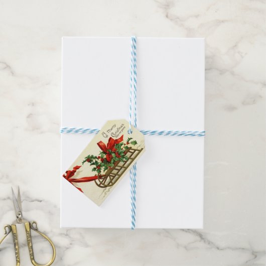 ヴィンテージクリスマスそりのご挨拶 ギフトタグ (より糸つき)