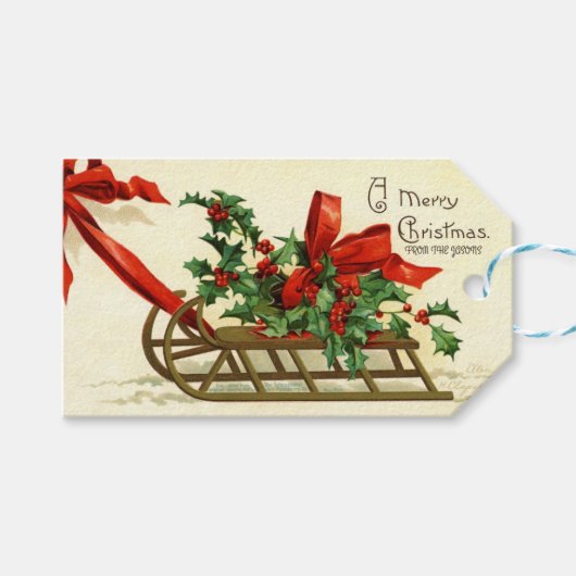 ヴィンテージクリスマスそりのご挨拶 ギフトタグ (正面(横))